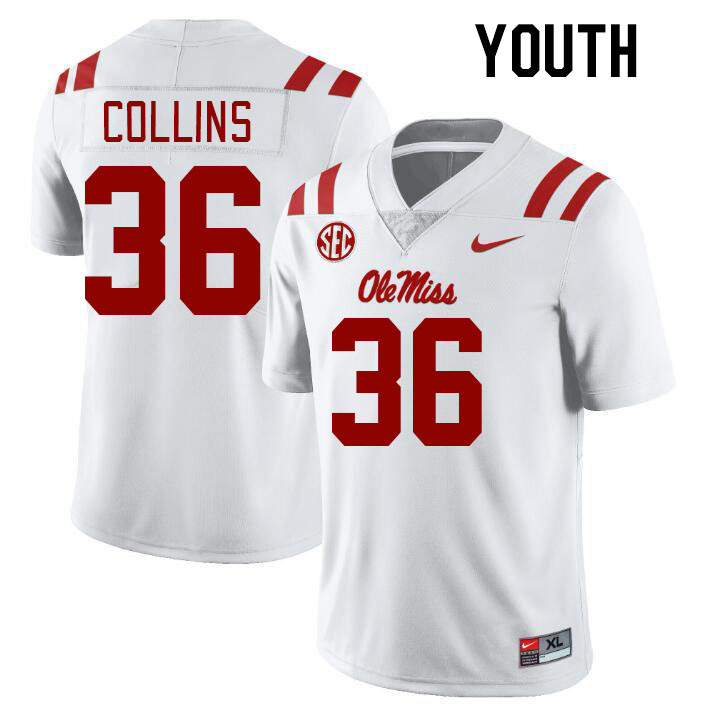 Youth #36 Raymond Collins Ole Miss Rebels College Football Jerseys Stitched-White